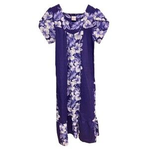 Kalena Fashions of Hawaii Vintage Women Purple Floral Print Muumuu Dress L
